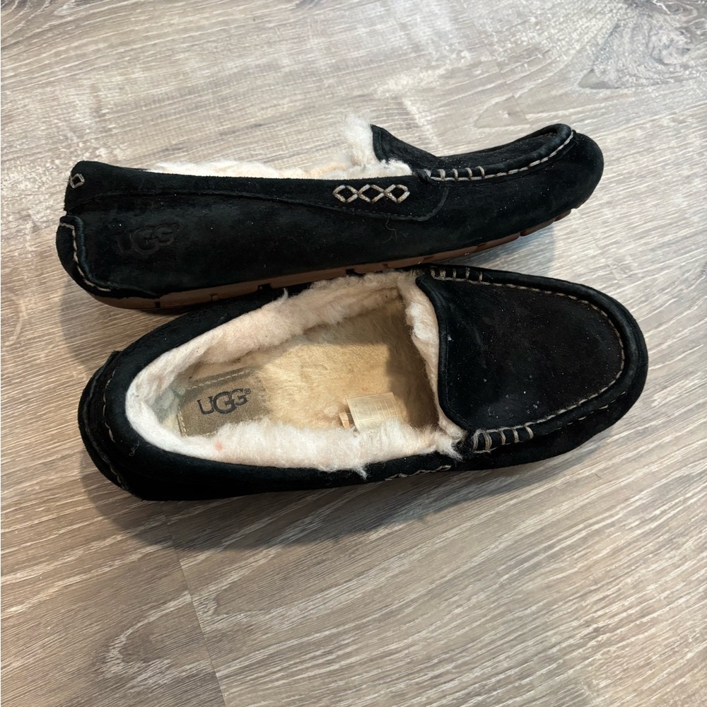 UGG Black Suede Shearling-Lined Moccasin Slippers